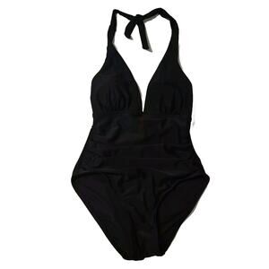 DKNY Womens Sz MED One Piece Swimsuit Halter Shirred Tummy Control Classic Swim